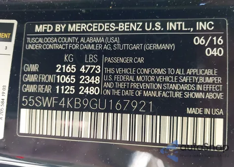 2016 Mercedes-Benz C 300 4Matic from USA, damaged, VIN 55SWF4KB9GU167921